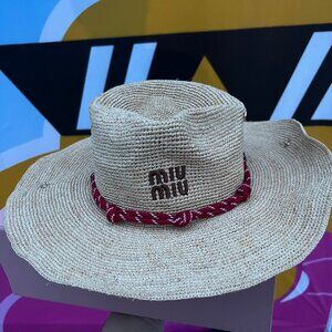 Miu Miu | Dresses | Womens Miu Miu Tan Straw Hat Red Detail  display picture 1